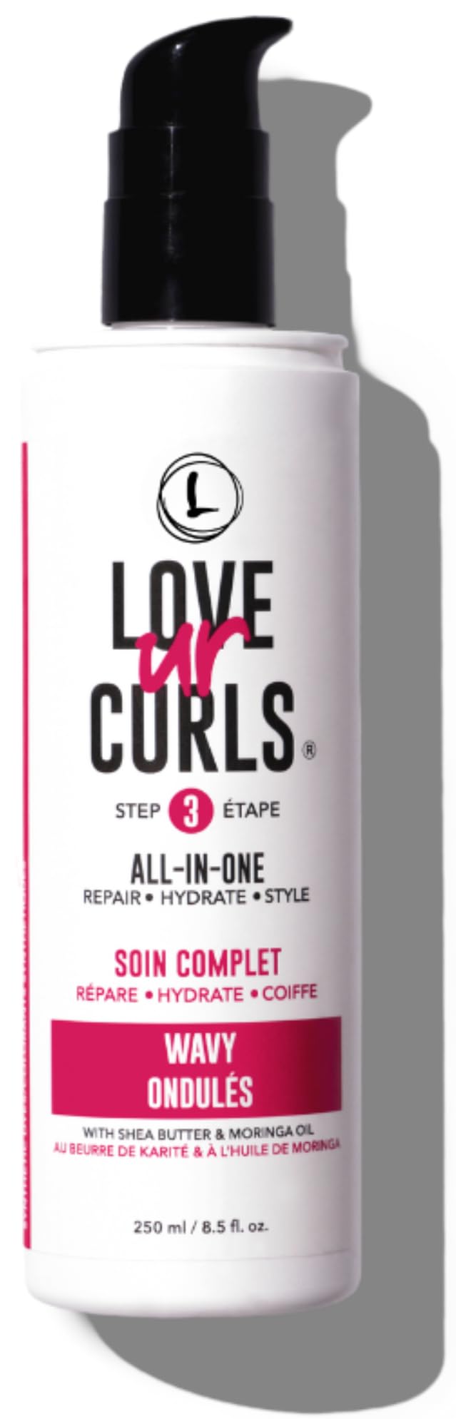 Love Ur Curls front bottle view showing label and benefit for defined waves
