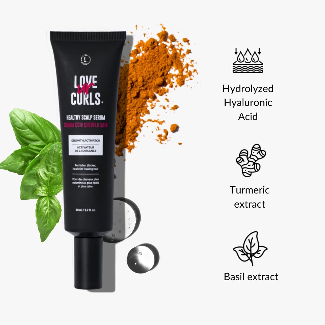 Love Ur Curls turmeric and basil extracts ingredient shot supporting natural scalp care benefit