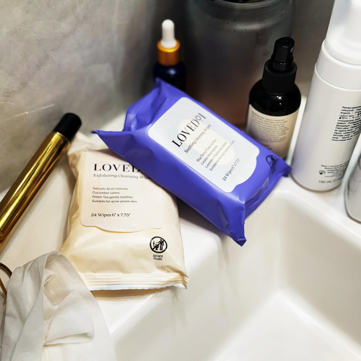 Loved01 wipes in a gym bag ready for post-workout freshening
