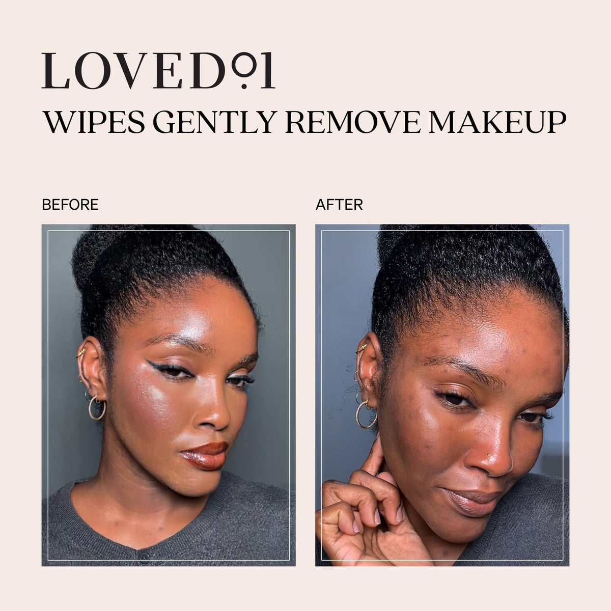 Loved01 wipe in hand demonstrating quick no-rinse cleansing