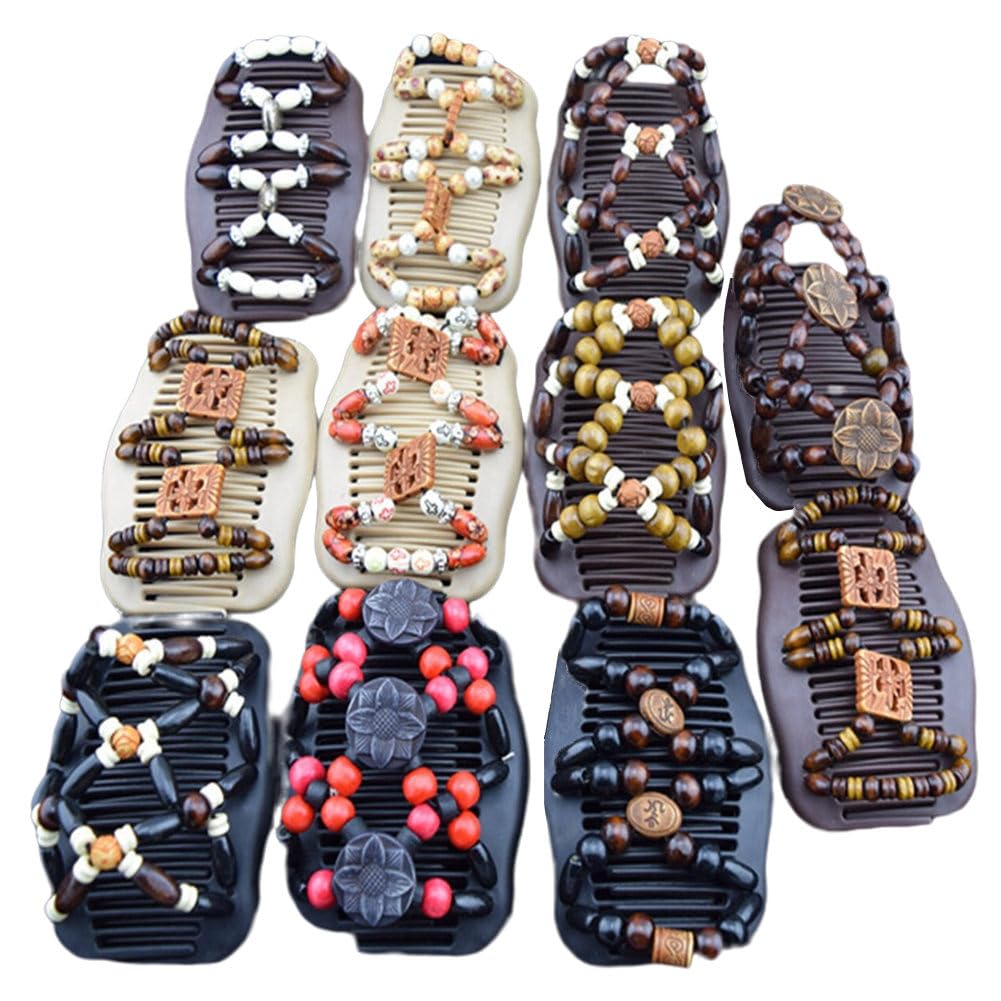 LOVEF front view bun clip showing decorative wood and crystals and secure hold
