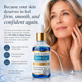 Lovely Southern serum dropper releasing blue GHK-Cu droplet for targeted application