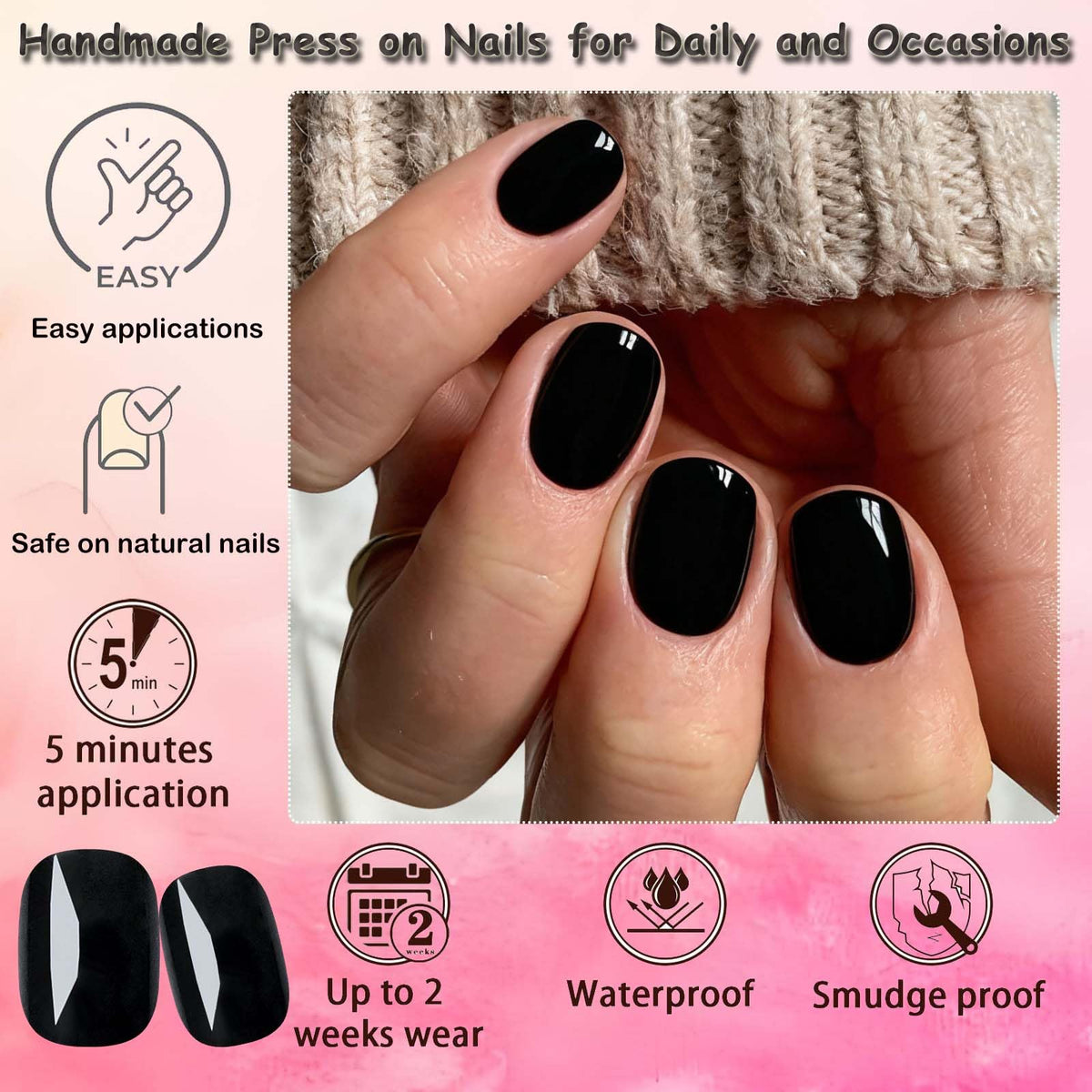 LoveOurHome pressing on a nail with glue for quick salon-style application