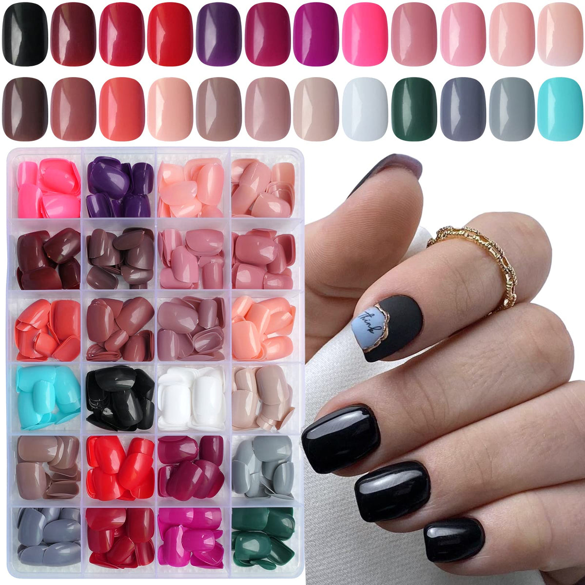 LoveOurHome front packaging showing 576-piece press-on kit and color variety