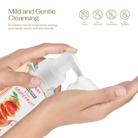 LOVERY foaming hand soap in use at kitchen sink showing easy dispensing and quick cleansing benefit