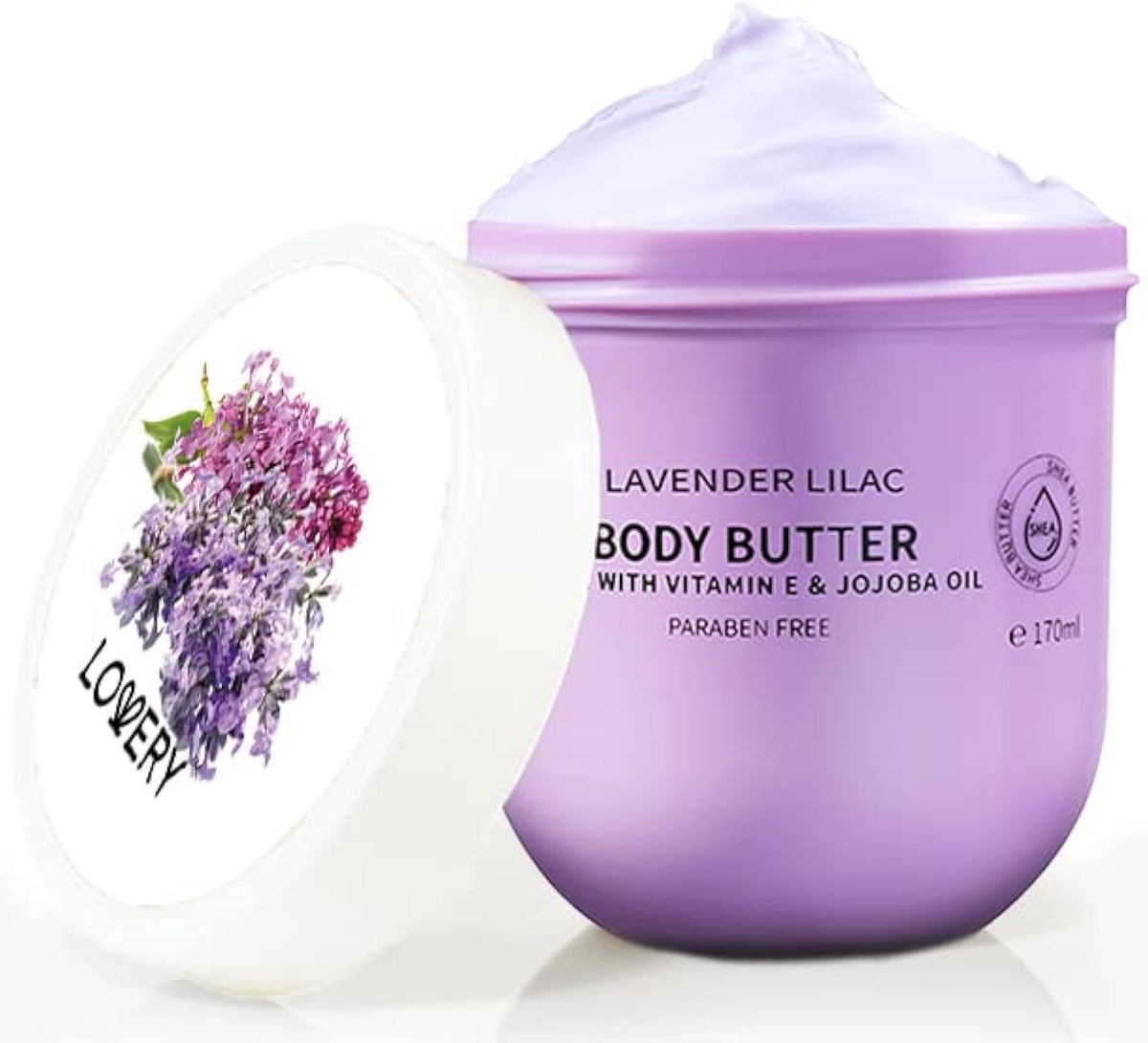 LOVERY front jar showing lavender-lilac label and size, appeals to gift buyers