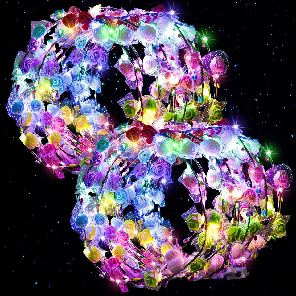 LovesTown front view of 60PCS glow-in-the-dark flower crown pack showing value