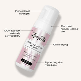 Loving Tan bottle in hand showing 4 fl oz size and travel-friendly benefit