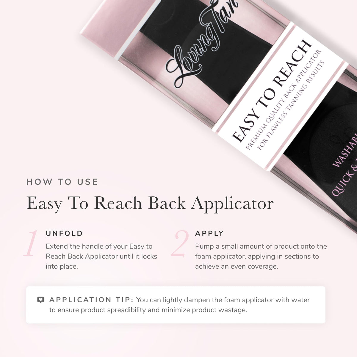 Loving Tan rinsed applicator drying to show easy cleaning and reuse