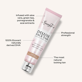 Loving Tan blending on neck illustrating seamless transition to jawline and natural finish