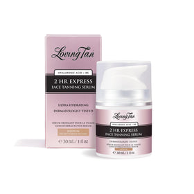 Loving Tan front packaging showing medium face serum and benefits