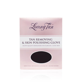 Loving Tan mitt front packaging showing reusable exfoliation glove benefit