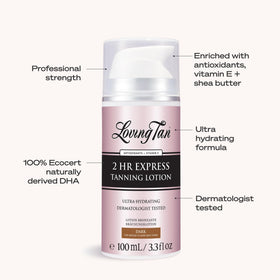Loving Tan ingredients shot with shea butter and vitamin E for hydration