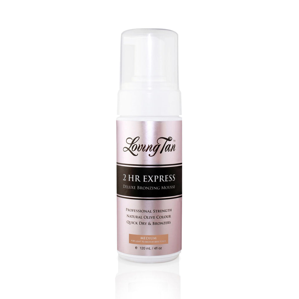 Loving Tan medium front packaging showing product and benefit for natural bronze