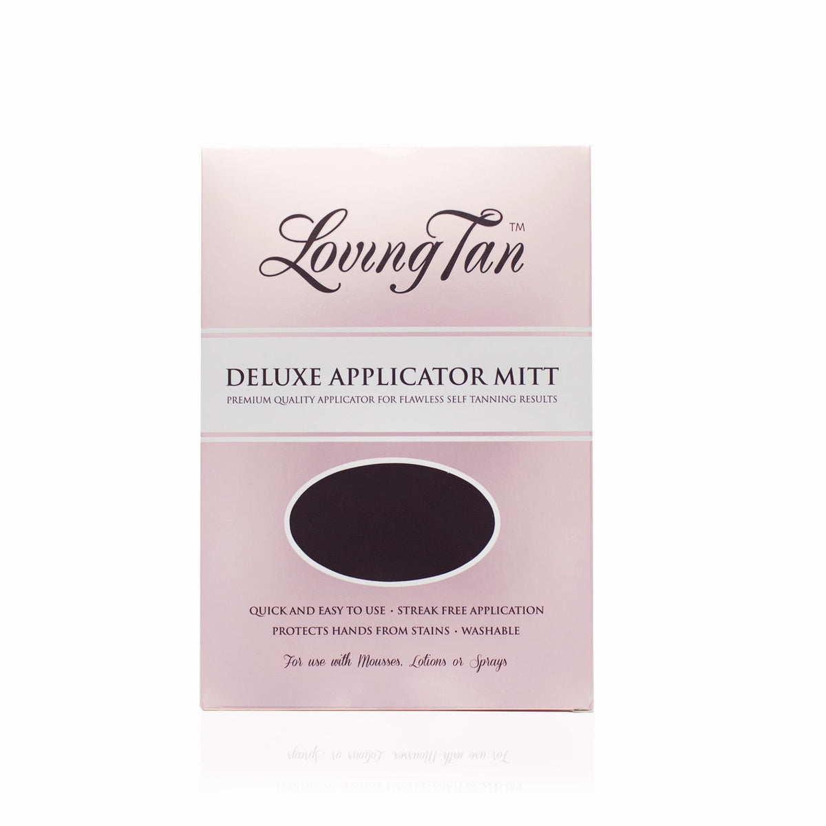Loving Tan mitt inner texture close-up highlighting plush inside for comfortable, controlled application