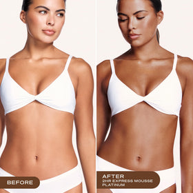 Loving Tan mousse on applicator mitt ready for blending, ensures streak-free application