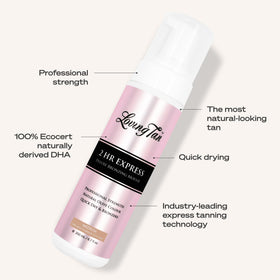 Loving Tan before and after comparison highlighting natural, medium bronzing result
