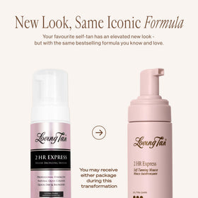 Loving Tan mousse texture close-up demonstrating fast-drying, lightweight foam