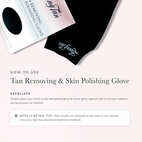 Loving Tan mitt in bathroom setting showing preparation for even tanning benefit