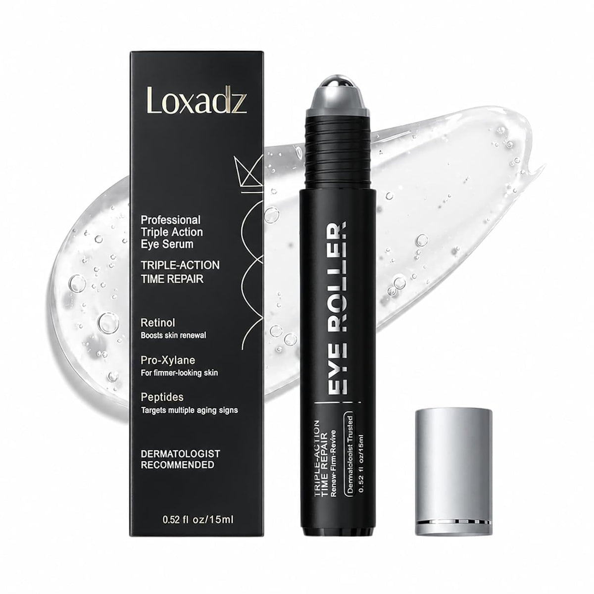 Loxadz front packaging showing serum tube and branding for instant refresh