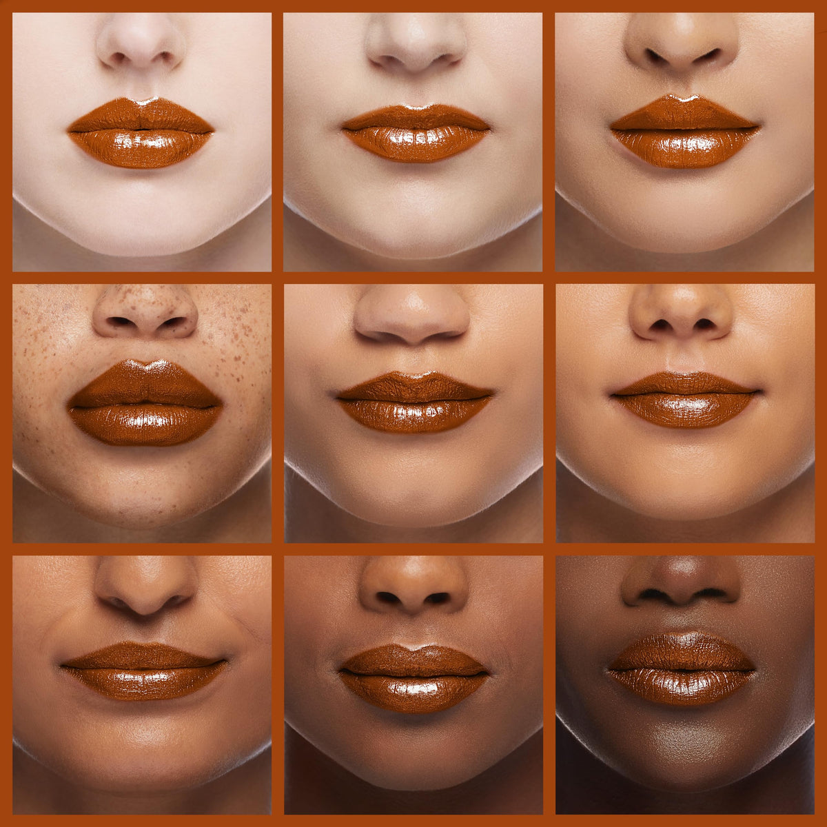 L'Paige lip application closeup showing luminous finish and flattering warmth