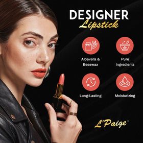L'Paige L49 swatch on arm demonstrating true peach-coral pigment for flattering color