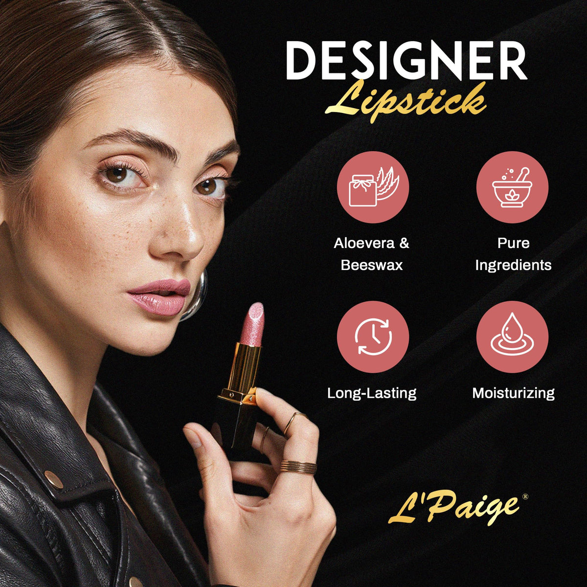 L'Paige swatch on arm showing true Champagne L38 shade and finish
