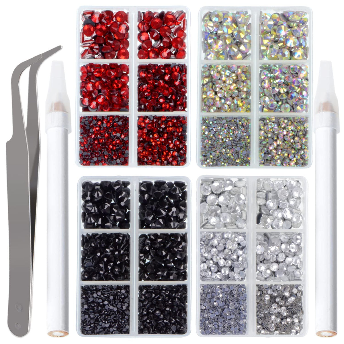 LPBeads front packaging of 10000pcs rhinestone kit showing trays and tools for easy project starts