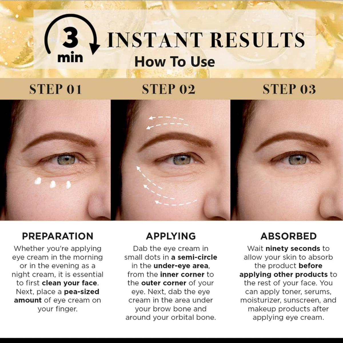 LPH LAB fingertip applying thin layer under eye to visibly reduce puffiness fast