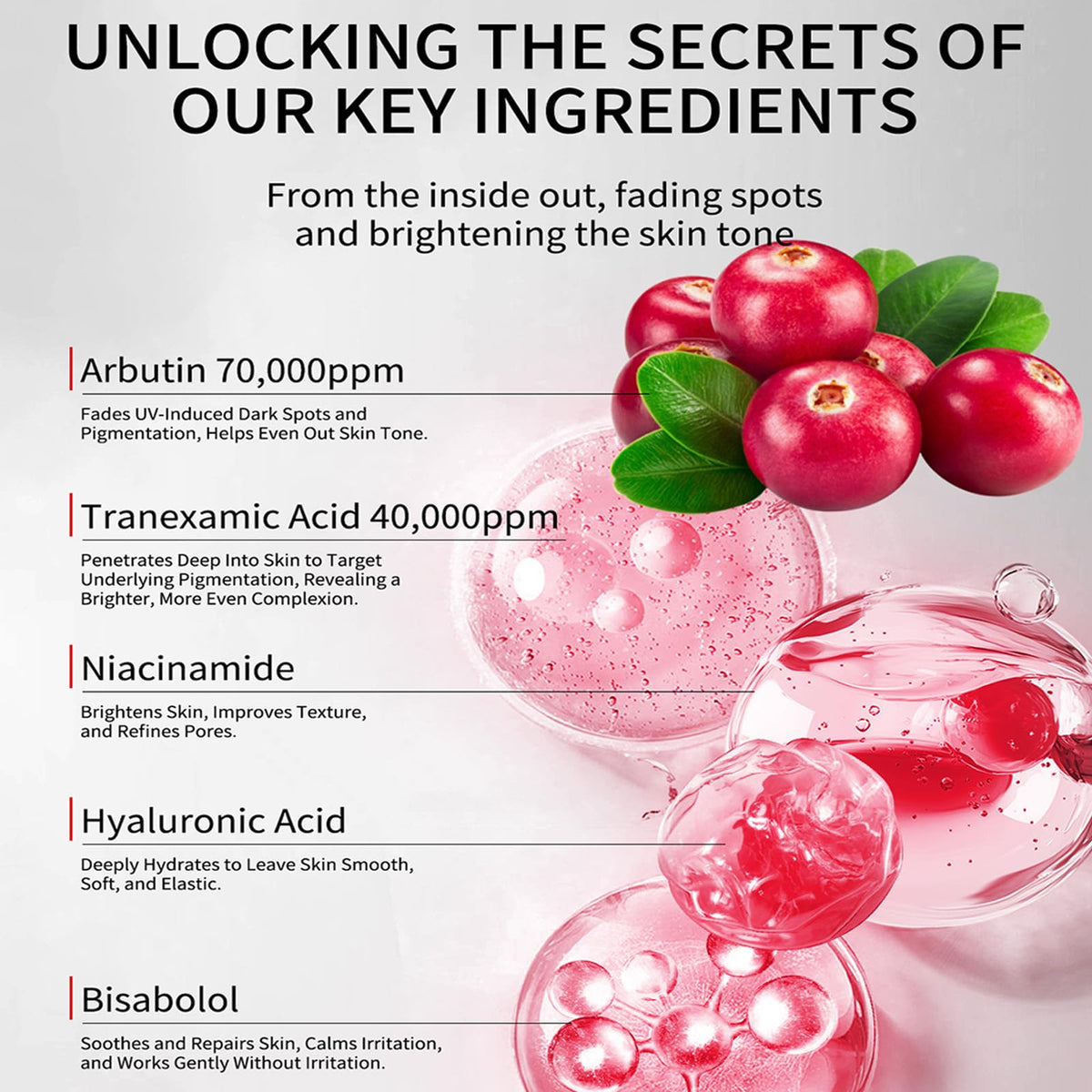 LRUSEIFE ingredient label highlighting arbutin and tranexamic acid