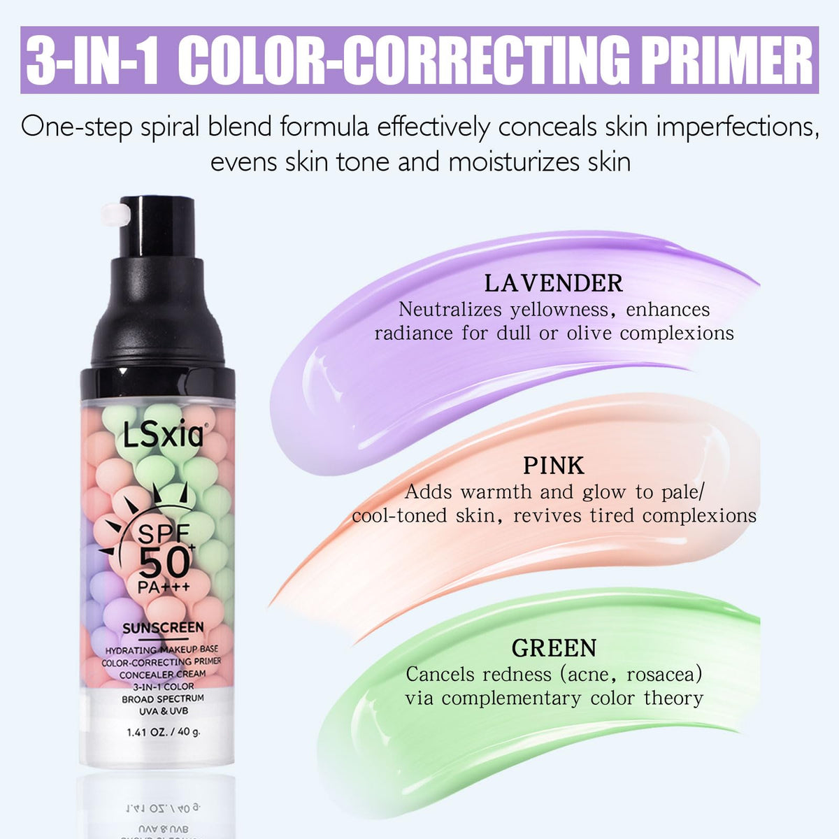 LSxia applied to model's face demonstrating pore blurring benefit