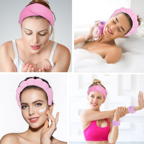 LTHYHJ headband on model demonstrating fit and keeping hair away during skincare