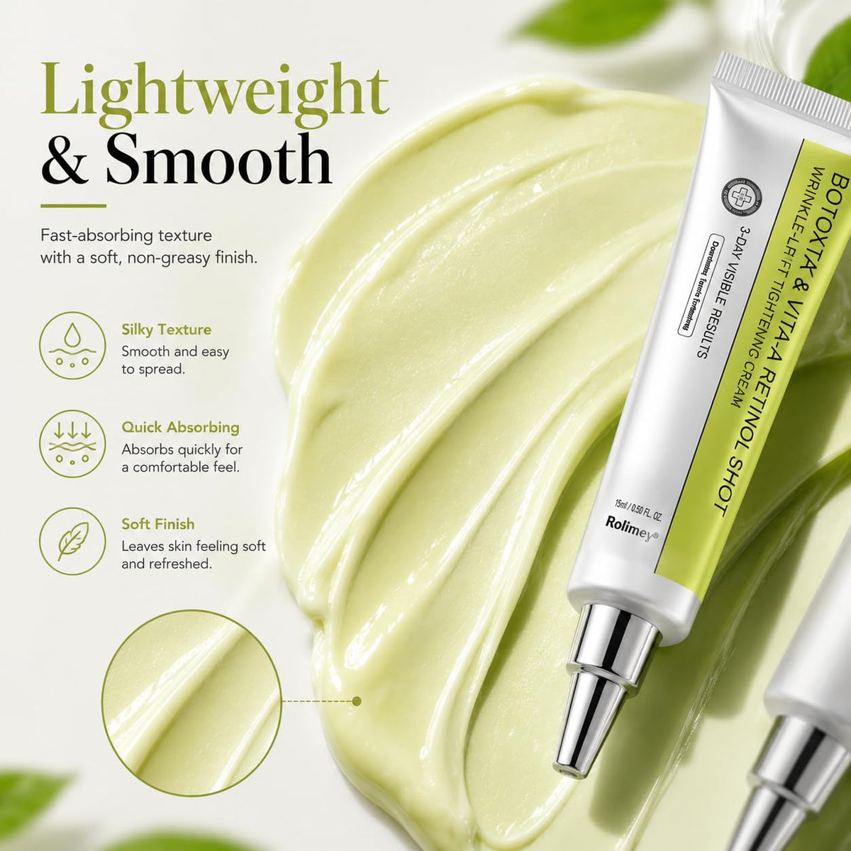 LTNOVAAY close-up of lightweight cream texture highlighting fast absorption benefit