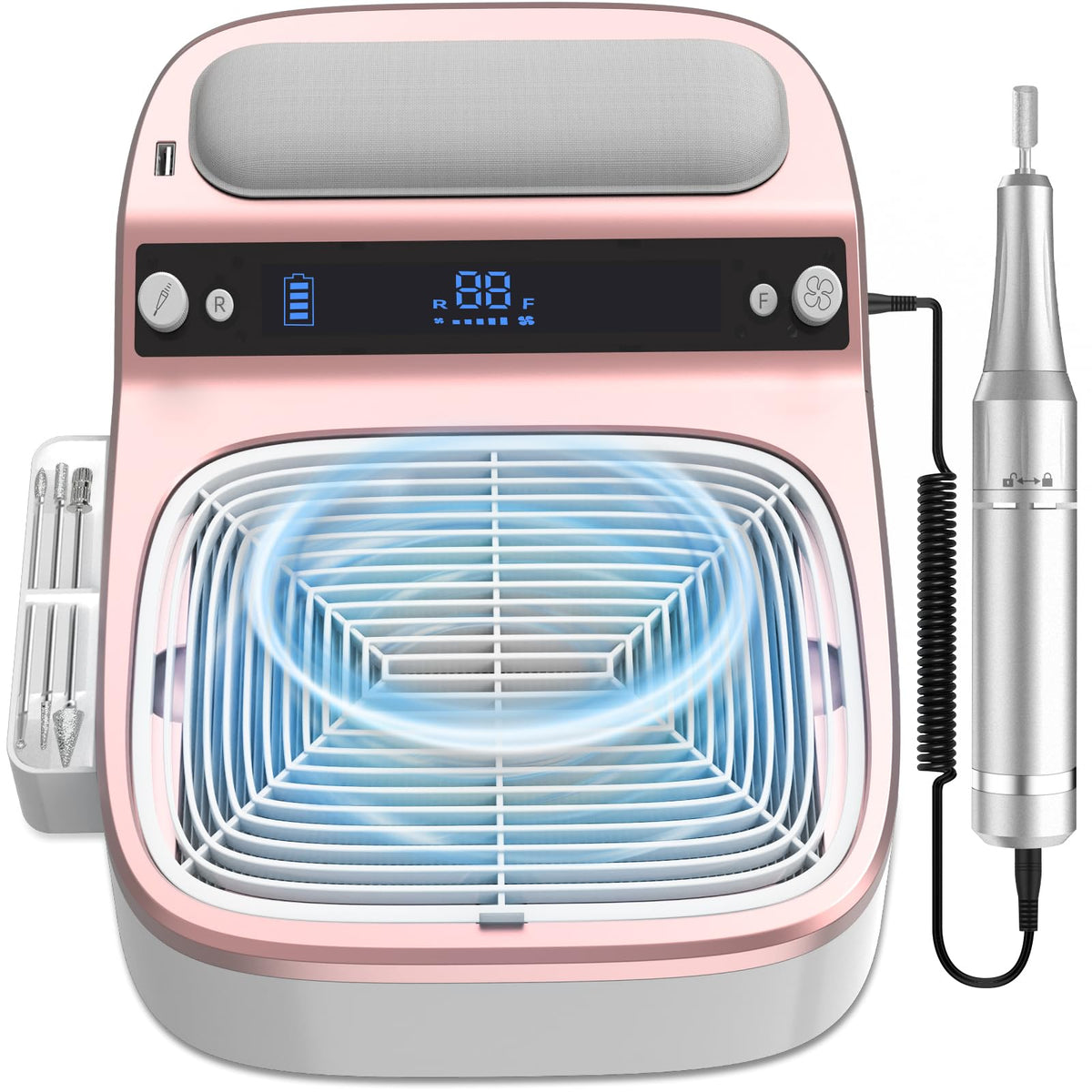 LUBEJR front unit showing compact two-in-one design and tidy workspace benefit