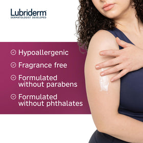 Hands applying Lubriderm to dry elbow showing soothing hydration benefit