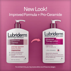 Lubriderm pump nozzle close-up for easy dispensing and mess-free use