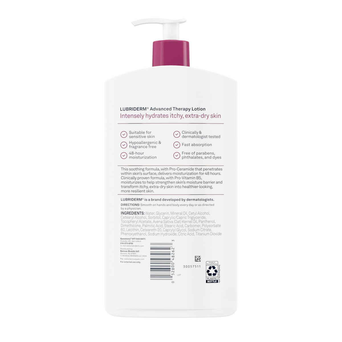 Lubriderm label with fragrance-free badge emphasizing allergy-friendly benefit