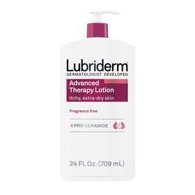 Lubriderm front bottle 24 oz showing product benefits and size