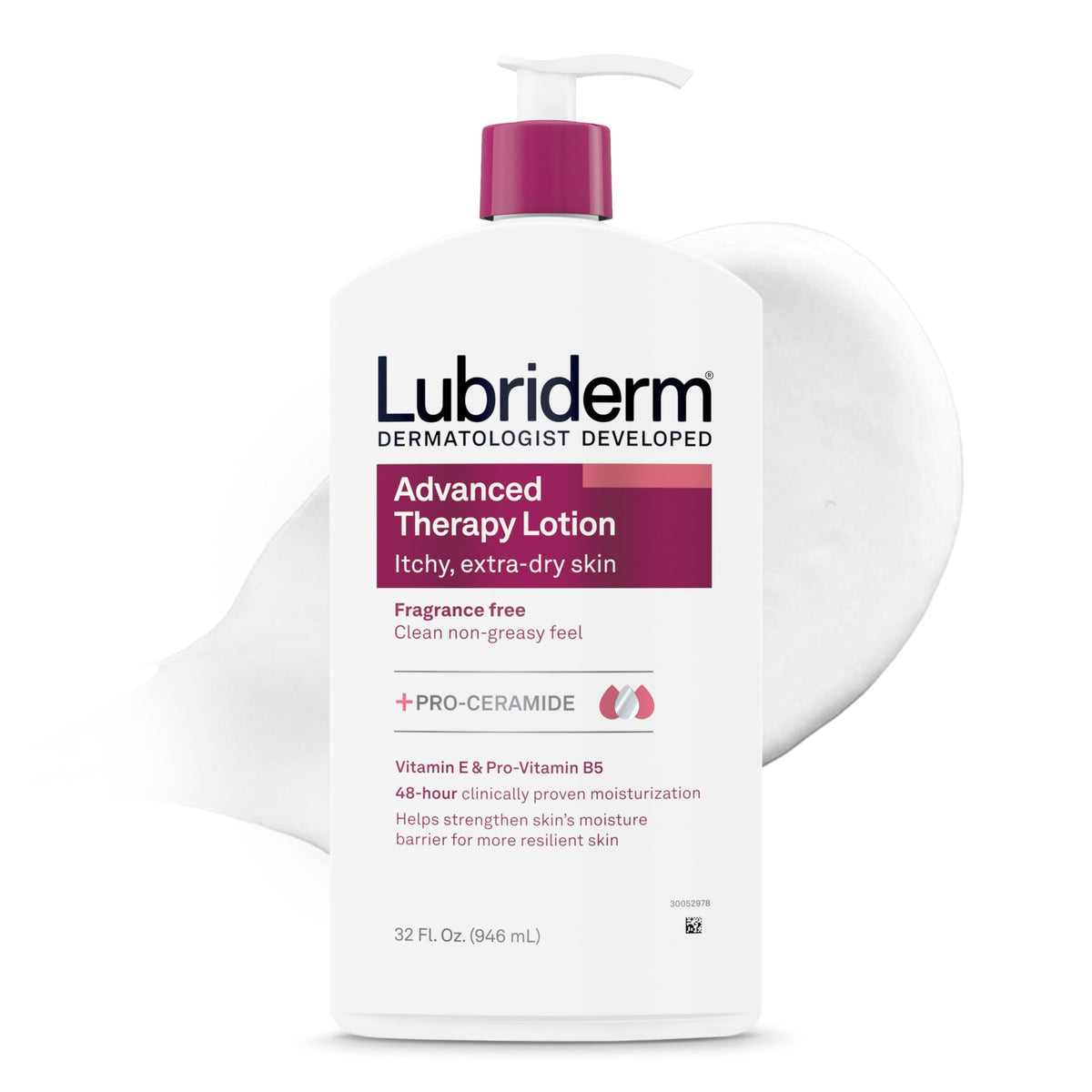 Lubriderm front bottle 32 oz showing clean packaging and easy dispensing benefit