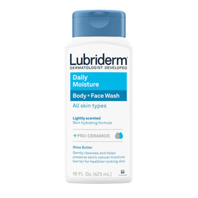 Lubriderm front bottle showing full label and volume benefit of daily hydration