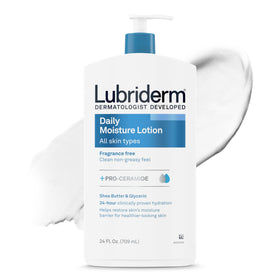 Lubriderm front bottle showing unscented 24 oz for long-lasting hydration