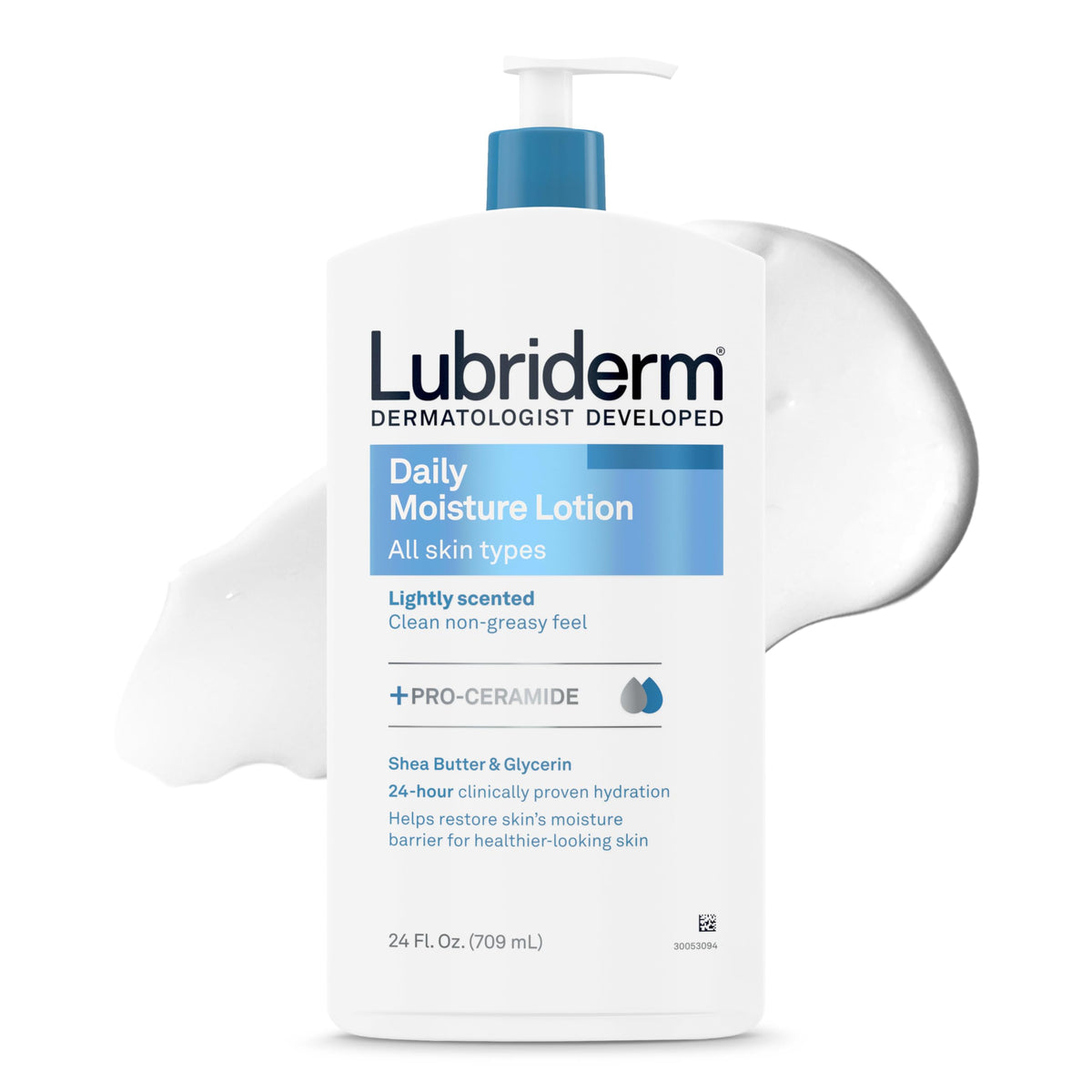 Lubriderm front packaging 24 fl oz showing product name and benefits