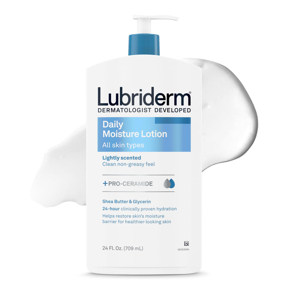 Lubriderm front packaging 24 fl oz showing product name and benefits