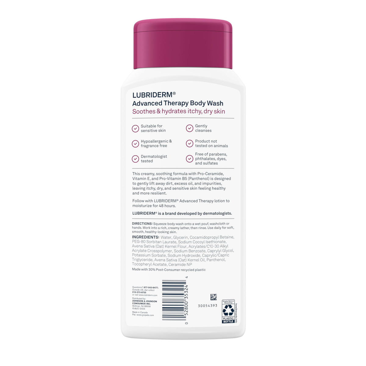 Close-up hypoallergenic and dermatologist-tested seal on Lubriderm bottle benefit