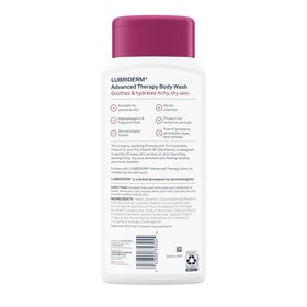 Close-up hypoallergenic and dermatologist-tested seal on Lubriderm bottle benefit