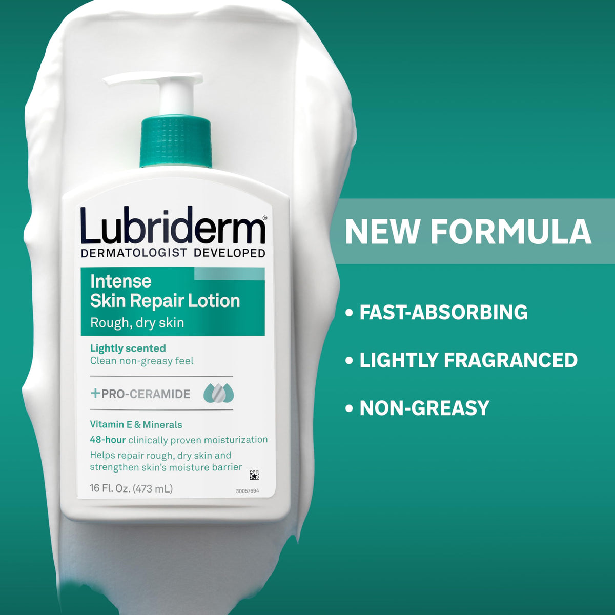 Lubriderm ingredient label closeup highlighting Pro-Ceramide benefit
