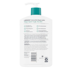 Lubriderm bottle on bathroom counter suggesting everyday use benefit