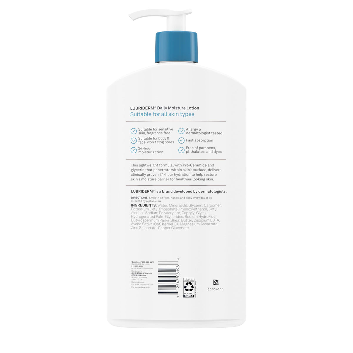 Lubriderm on bathroom counter in lifestyle setting for daily routine