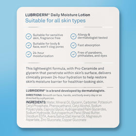 No fragrance symbol on Lubriderm packaging emphasizing gentle, unscented formula