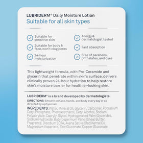 Close detail of lotion absorbing into skin, Lubriderm non-greasy finish